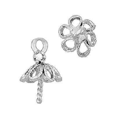 Rhodium Sterling Silver 5mm Rhodium Plated Cubic Zirconia Filigree Pearl Drop