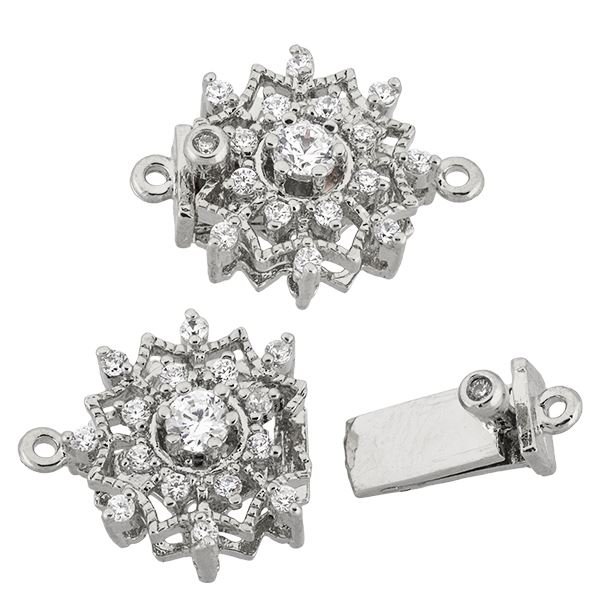 12mm Rhodium Plated Cubic Zirconia Filigree Snow Clasp