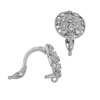 Rhodium Sterling Silver 11X9mm With Ring Rhodium Plated Cubic Zirconia Filigree Oval Enhancer