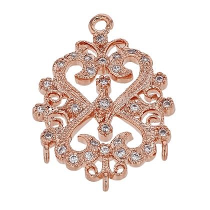 Rose Gold Vermeil 20X15mm With Ring Cubic Zironia Filigree Connector