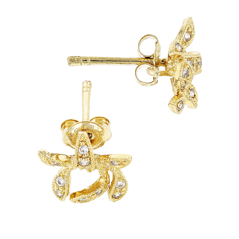 Gold Plated 10mm With Ring Cubic Zirconia Bow Earring