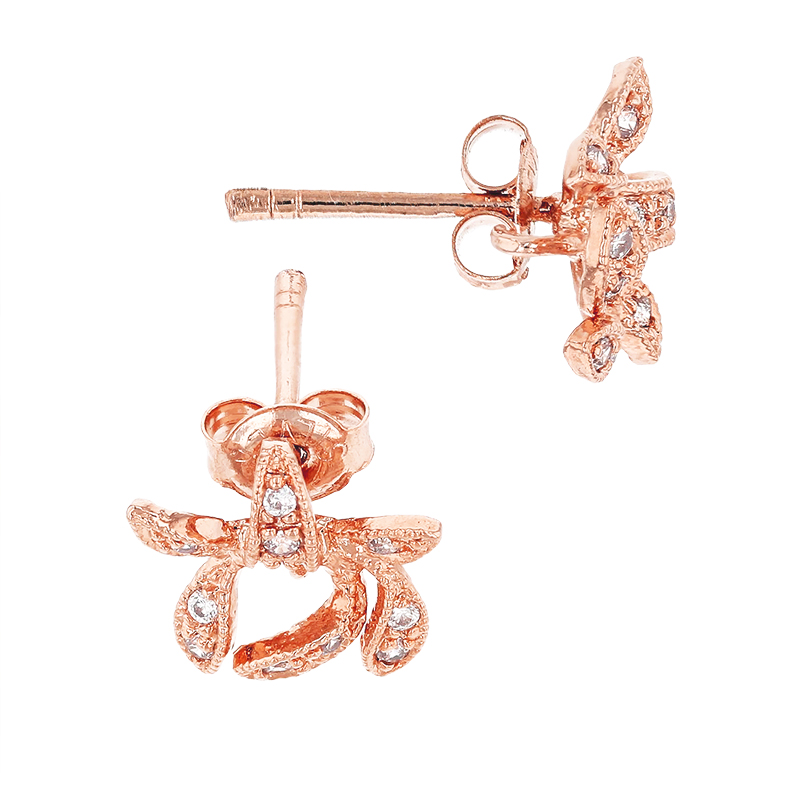 Rose Gold Plated 10mm With Ring Cubic Zirconia Bow Earring