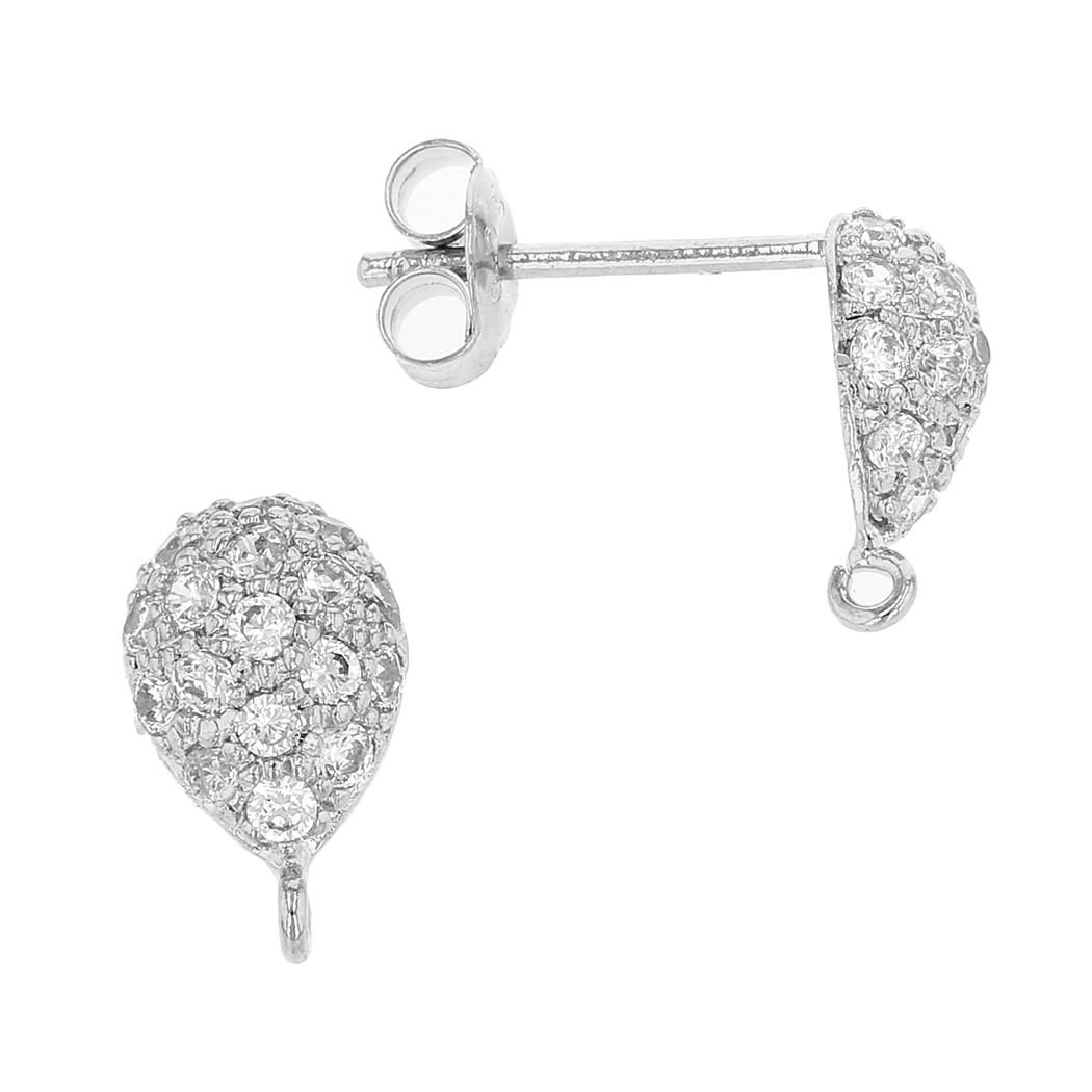 Rhodium Sterling Silver 9X6mm With Ring Rhodium Plated Cubic Zirconia Pear Earring