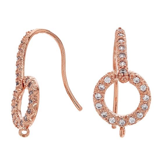 Rose Gold Vermeil Cubic Zirconia Circle Earwire Earring With Open Jump Ring