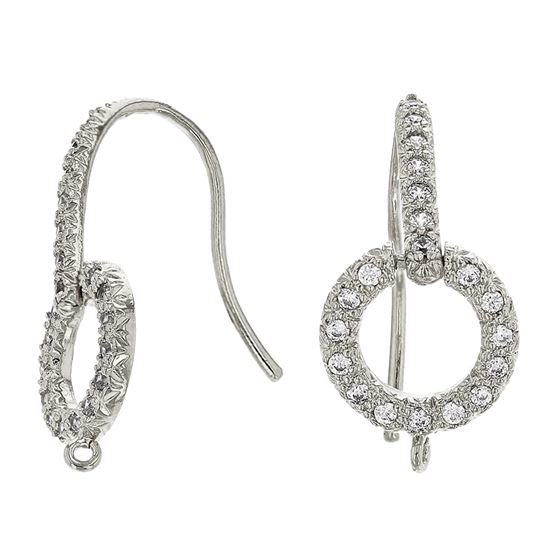 Rhodium Sterling Silver Rhodium Plated Cubic Zirconia Circle Earwire Earring With Open Jump Ring