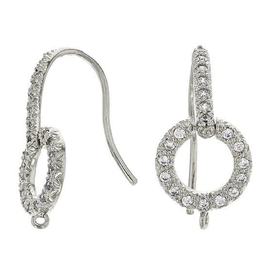 Rhodium Plated Cubic Zirconia Circle Earwire Earring With Open Jump Ring