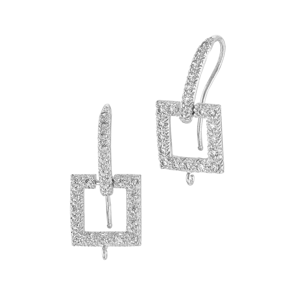 Rhodium Plated Cubic Zirconia Square Earwire Earring