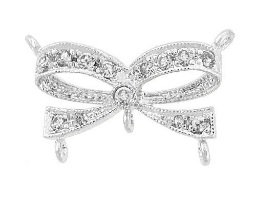 19X11mm Rhodium Plated Cubic Zirconia Fancy Bow Connector