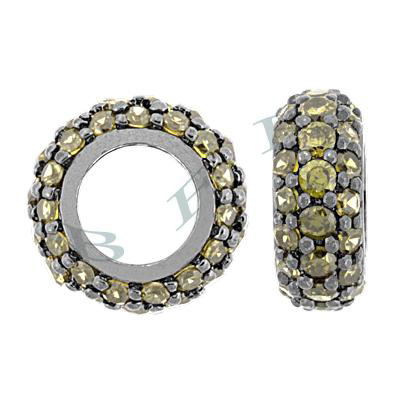 Black Rhodium Sterling Silver 9X4.5mm Olive Cubic Zirconia Roundel Bead