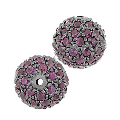 Black Rhodium Sterling Silver 12mm Red Cubic Zirconia Ball Bead