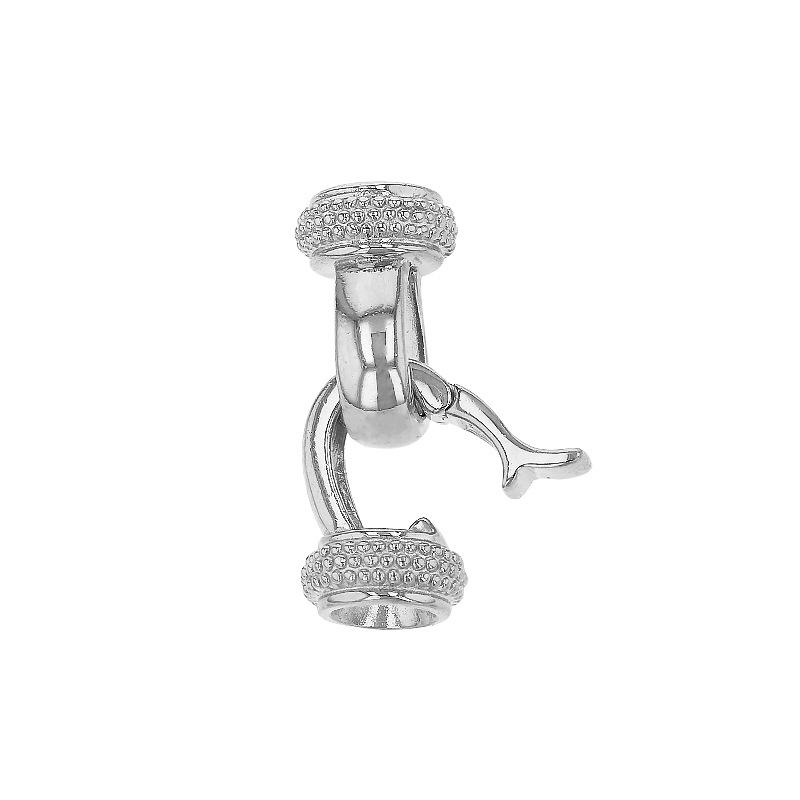 Rhodium Sterling Silver 21mm Beaded End Hook Clasp