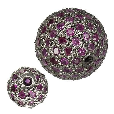 RHODIUM STERLING SILVER 1.15CTS 8MM PINK SAPPHIRE BALL BEAD