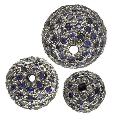 RHODIUM STERLING SILVER 1.15CTS 8MM BLUE SAPPHIRE BALL BEAD
