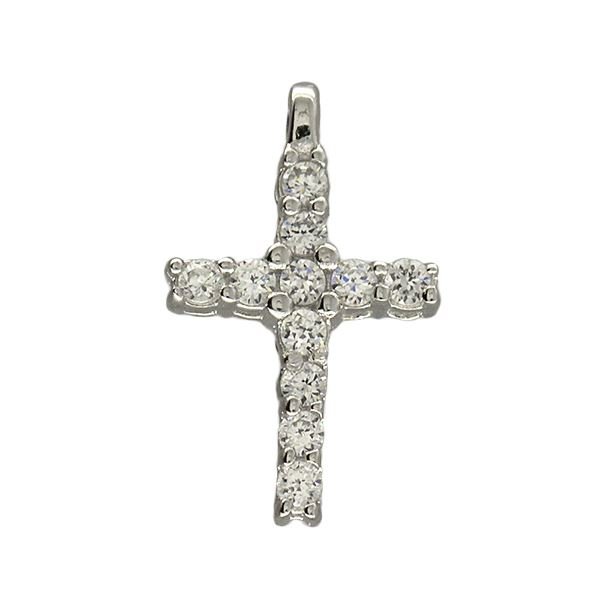 RHODIUM STERLING SILVER 14MM CUBIC ZIRCONIA CROSS CHARM