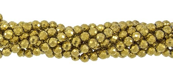 4MM ROUND FACETED GOLD PLATED HEMATINE BEAD