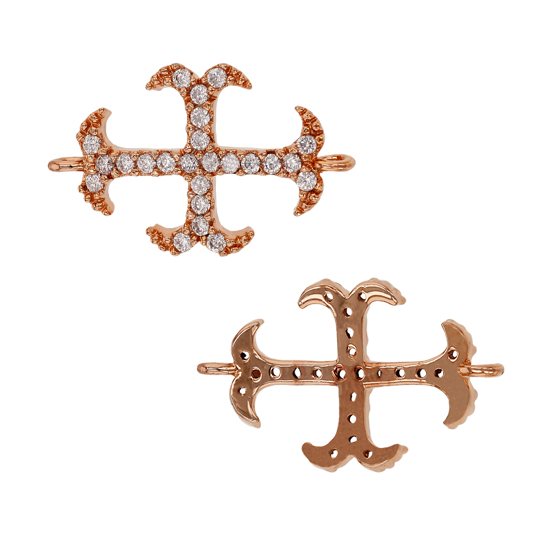 Rose Gold Vermeil 20X12mm Cubic Zirconia Cross Connector