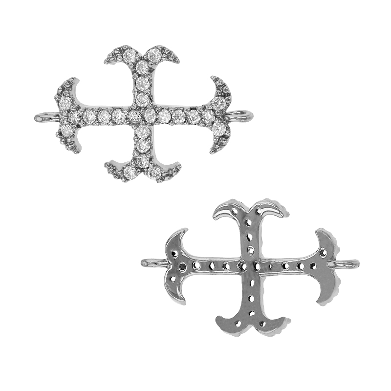 Rhodium Sterling Silver 20X12mm Rhodium Plated Cubic Zirconia Cross Connector