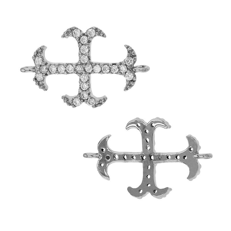 20X12mm Rhodium Plated Cubic Zirconia Cross Connector