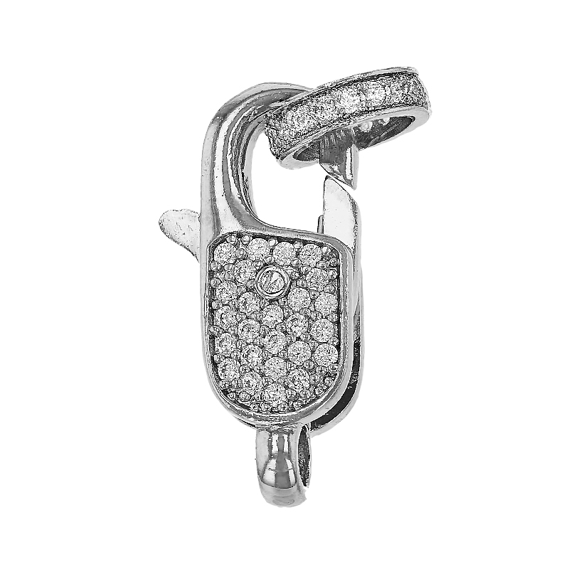 Rhodium Sterling Silver 20X7mm Rhodium Plated Cubic Zirconia Lobster Clasp