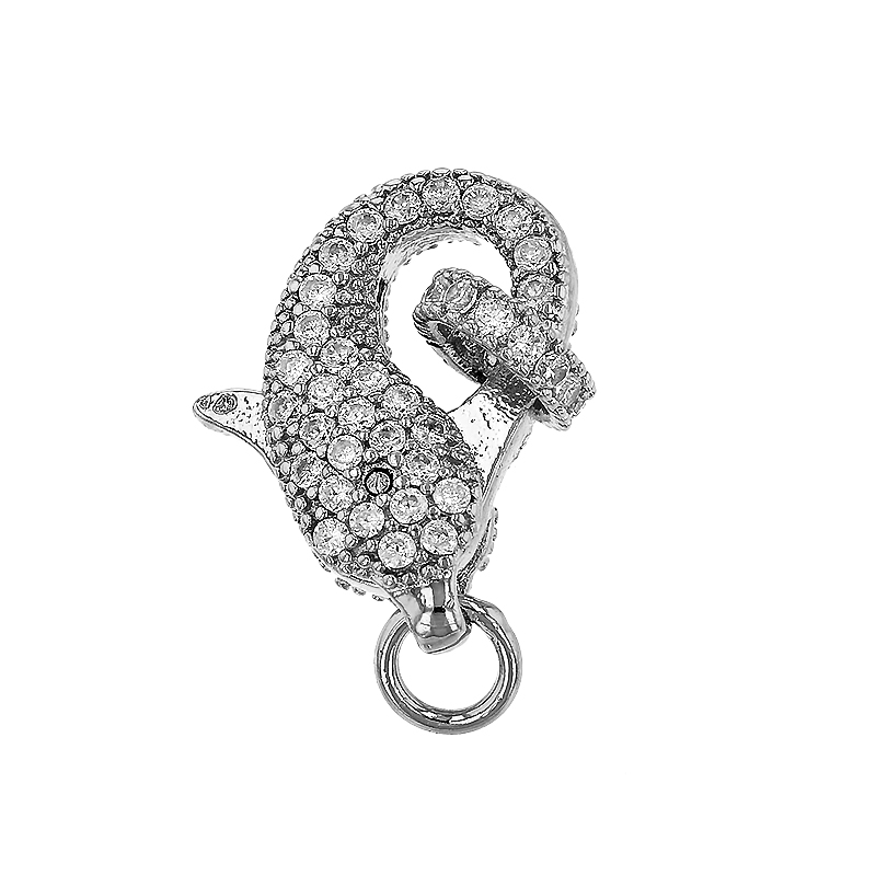 Rhodium Sterling Silver 16X10mm Rhodium Plated Cubic Zirconia Lobster Clasp
