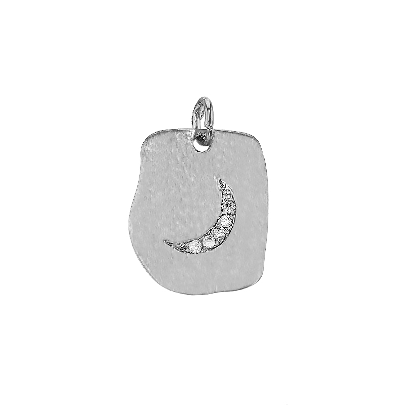 14x11.5mm Rhodium Plated Rectangle Cubic Zirconia Moon Charm