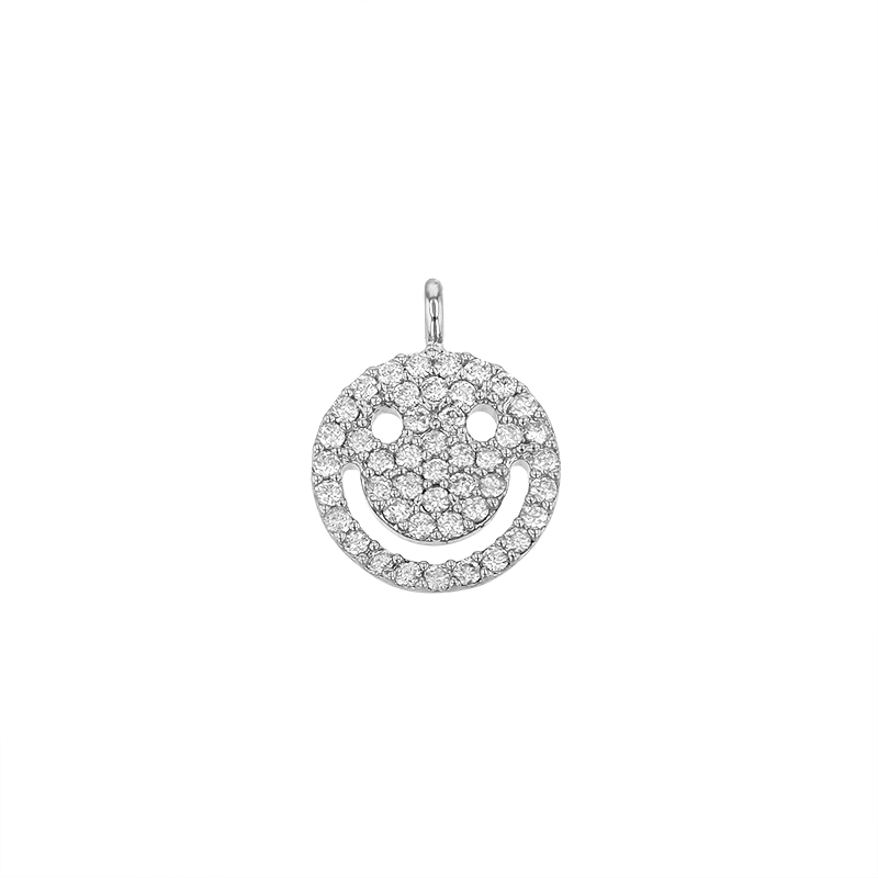 10mm Rhodium Plated Cubic Zirconia Smiley Face Charm