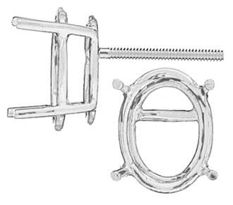 14KW 4X3mm Standard 4 Prong Oval Earring Screw Post